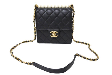 CHANEL シャネル チェーンショルダーバッグ AS0584 27番台 ココマーク フェイクパール ラムスキン キルティング ブラック 美品 中古 66639