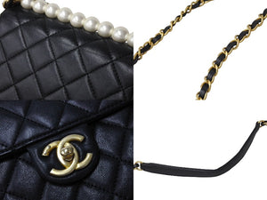 CHANEL シャネル チェーンショルダーバッグ AS0584 27番台 ココマーク フェイクパール ラムスキン キルティング ブラック 美品 中古 66639