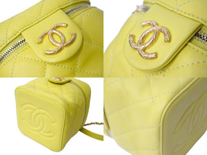 新品同様 CHANEL シャネル ココマーク バニティ 2WAYショルダーバッグ ラムスキン 22AW AS3357 イエロー ゴールド金具 中古 66640