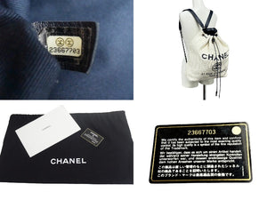 CHANEL シャネル ドーヴィル 巾着バックパック リュックサック ロゴ 23番台 ネイビー ホワイト 美品 中古 66641