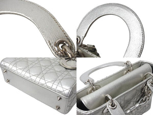 定価92万円 Christian Dior クリスチャンディオール 新型 ハンドバッグ レディディオール スモール シルバー 中古 66646