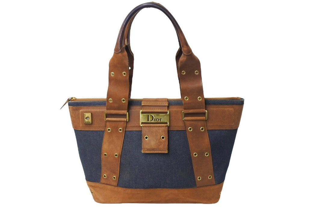 Christian Dior クリスチャンディオール トートバッグ ストリートシック ブラウン ネイビー ゴールド金具 良品 中古 66648