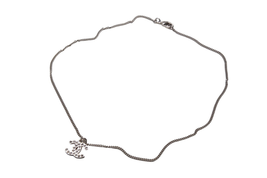 極美品 CHANEL シャネル ココマーク ラインストーン ネックレス F12W シルバー メタル アクセサリー 5g 小物 ジュエリー ロゴ 中古 66658