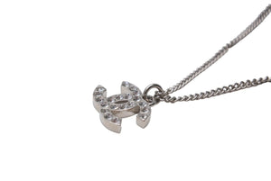 極美品 CHANEL シャネル ココマーク ラインストーン ネックレス F12W シルバー メタル アクセサリー 5g 小物 ジュエリー ロゴ 中古 66658