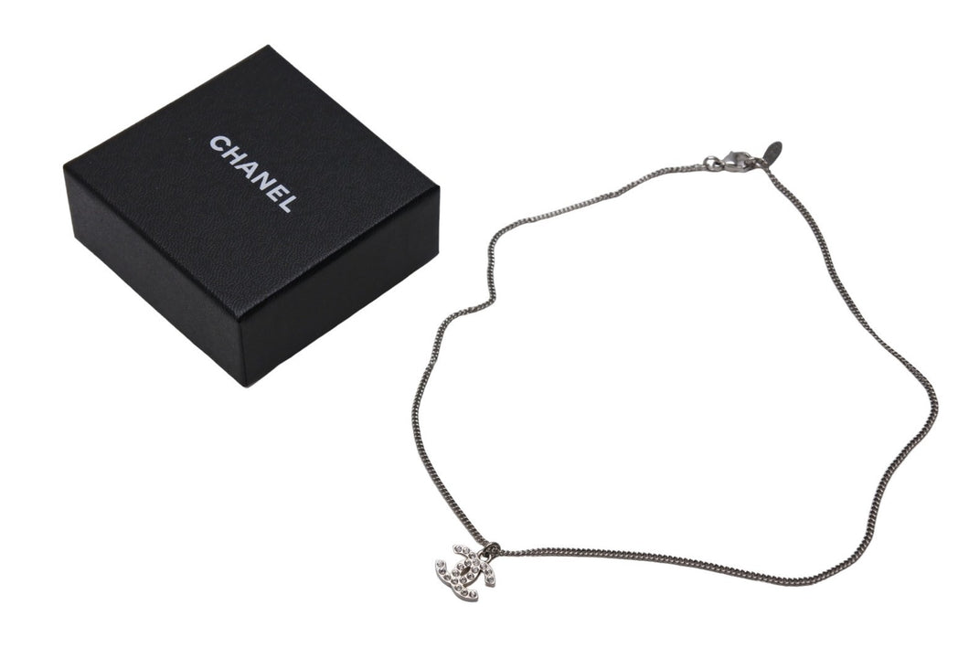 極美品 CHANEL シャネル ココマーク ラインストーン ネックレス C11V シルバー メタル アクセサリー 小物 ジュエリー ロゴ 中古 66659