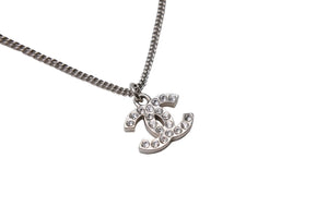 極美品 CHANEL シャネル ココマーク ラインストーン ネックレス C11V シルバー メタル アクセサリー 小物 ジュエリー ロゴ 中古 66659