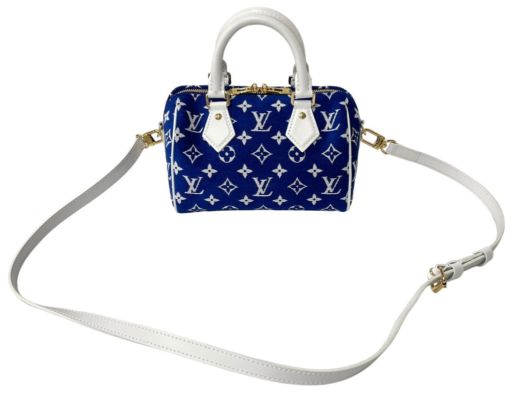 極美品 LOUIS VUITTON ルイヴィトン マッチ スピーディ バンドリエール20 2WAY ショルダーバッグ M20751 ブルー ゴールド金具 中古 66666
