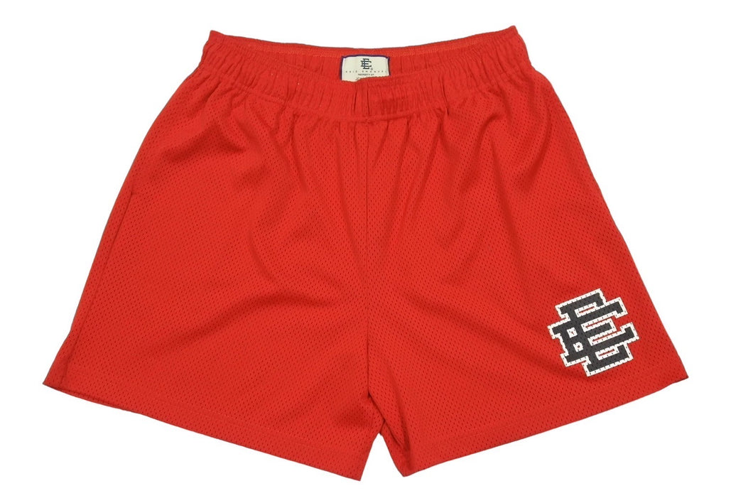 極美品 ERIC EMANUEL エリック エマニュエル ショートパンツ メッシュショーツ サイズXL プリント ポリエステル レッド 中古 66670