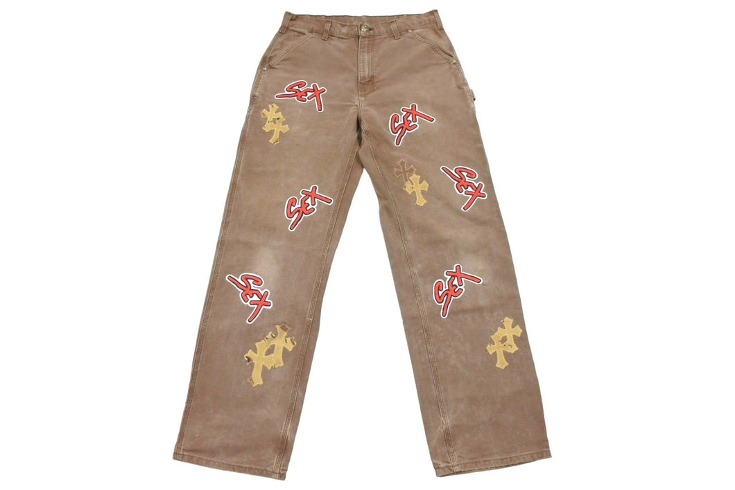 極美品 CHROME HEARTS × SEX RECORDS クロムハーツ×セックスレコーズ カーペンターパンツ クロスパッチ サイズ31 中古 66679
