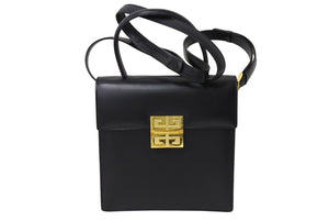 Givenchy ジバンシー ハンドバッグ ショルダーバッグ 2WAYバッグ ロゴプレート ブラック レザー ゴールド金具 美品 中古 66693 