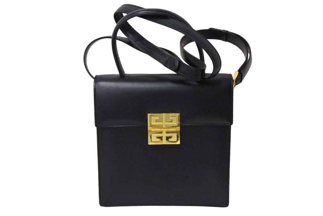 Givenchy ジバンシー ハンドバッグ ショルダーバッグ 2WAYバッグ ロゴプレート ブラック レザー ゴールド金具 美品 中古 66693 