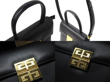 画像をギャラリービューアに読み込む, Givenchy ジバンシー ハンドバッグ ショルダーバッグ 2WAYバッグ ロゴプレート ブラック レザー ゴールド金具 美品 中古 66693 
