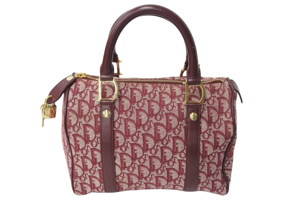Christian Dior クリスチャンディオール ハンドバッグ トロッター柄 02-B0-0995 キャンバス レザー ボルドー 美品 中古 66704