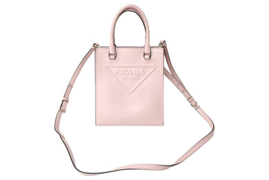 PRADA プラダ ハンドバッグ ショルダーバッグ 2WAY 1BA333 三角ロゴ カーフスキン ピンク シルバー金具 美品 中古 66707 