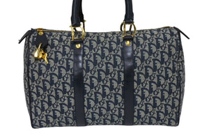 ChristianDior クリスチャンディオール ヴィンテージ トロッター ボストン ハンドバッグ ジャガード ネイビー 美品 中古 66723
