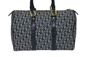 ChristianDior クリスチャンディオール ヴィンテージ トロッター ボストン ハンドバッグ ジャガード ネイビー 美品 中古 66723