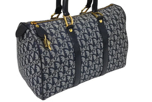 ChristianDior クリスチャンディオール ヴィンテージ トロッター ボストン ハンドバッグ ジャガード ネイビー 美品 中古 66723