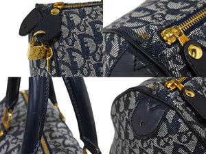 ChristianDior クリスチャンディオール ヴィンテージ トロッター ボストン ハンドバッグ ジャガード ネイビー 美品 中古 66723