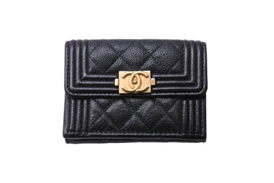 CHANEL シャネル ボーイシャネル 三つ折り財布 26番台 コンパクトウォレット キルティング ココマーク ブラック 美品 中古 66733