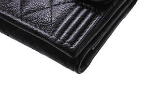 CHANEL シャネル ボーイシャネル 三つ折り財布 26番台 コンパクトウォレット キルティング ココマーク ブラック 美品 中古 66733