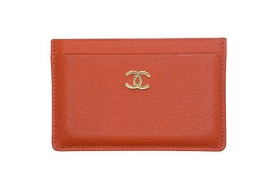 CHANEL シャネル ココマーク カードケース 6番台 2001年 レザー オレンジ ロゴ ゴールド金具 美品 中古 66735