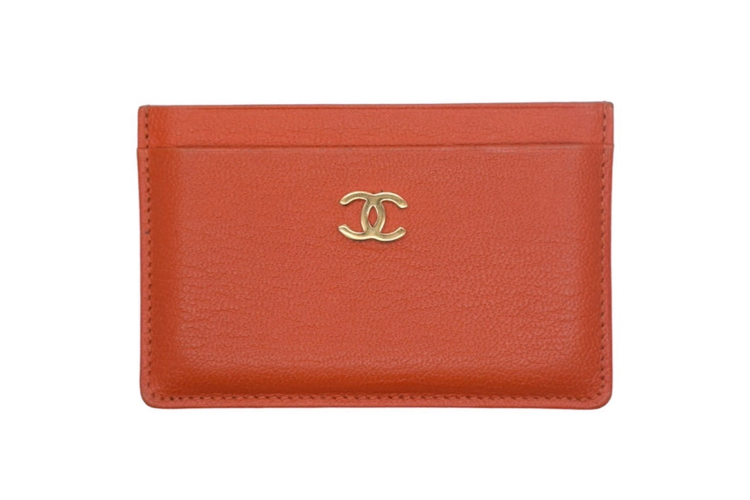 CHANEL シャネル ココマーク カードケース 6番台 2001年 レザー オレンジ ロゴ ゴールド金具 美品 中古 66735