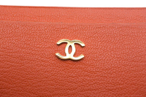 CHANEL シャネル ココマーク カードケース 6番台 2001年 レザー オレンジ ロゴ ゴールド金具 美品 中古 66735
