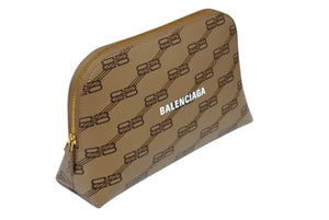 極美品 BALENCIAGA バレンシアガ BBモノグラム トイレタリーポーチ 702624 総柄 ロゴ ブラウン ゴールド金具 中古 66737