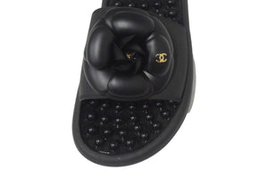 極美品 CHANEL シャネル サンダル サイズ36 カメリア ココマーク ラバー ブラック イタリア製 G33803 中古 66756