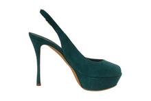 Load image into Gallery viewer, Sergio Rossi セルジオロッシ パンプス オープントゥ アウトソール サイズ35 1/2 ゴールド金具 グリーン 美品 中古 66757