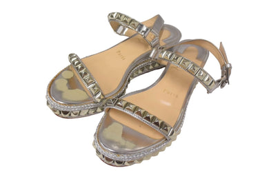 Christian Louboutin クリスチャンルブタン フラットシューズ サンダル スタッズ シルバー 美品 中古 66762