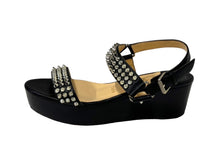 Load image into Gallery viewer, Christian Louboutin クリスチャンルブタン スタッズサンダル ヴェッジソール サイズ36 1/2 シルバー金具 ブラック 美品 中古 66772