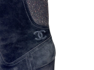 CHANEL シャネル ヒールブーツ サイズ36 ココマーク スウェード ブラック 刺繍 イタリア製 G35043 美品 中古 66777