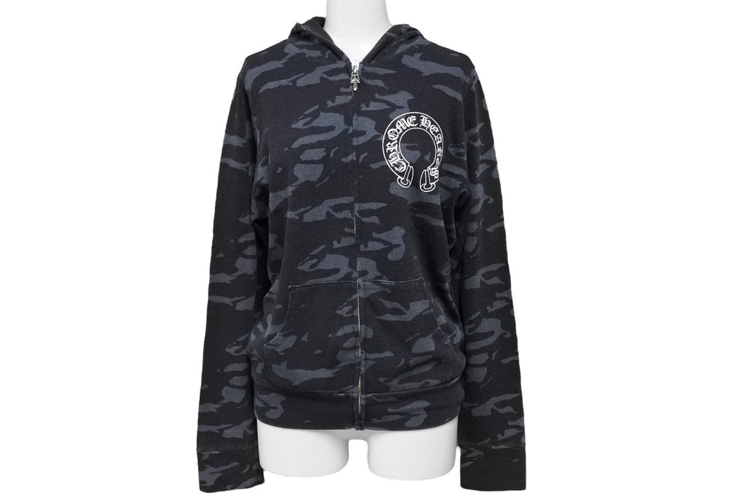 極美品 CHROME HEARTS クロムハーツ パーカー サイズXS ホースシュー CHプラス カモフラ柄 ダガージップ シルバー925 中古 66790