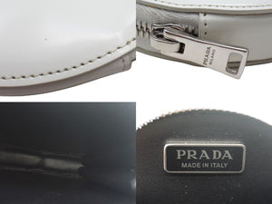 PRADA プラダ テント パレザー チェーンショルダーバッグ ポシェット INR003 ホワイト エナメル シルバー金具 中古美品 66799 
