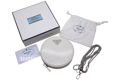 PRADA プラダ テント パレザー チェーンショルダーバッグ ポシェット INR003 ホワイト エナメル シルバー金具 中古美品 66799 