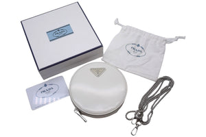 PRADA プラダ テント パレザー チェーンショルダーバッグ ポシェット INR003 ホワイト エナメル シルバー金具 中古美品 66799 