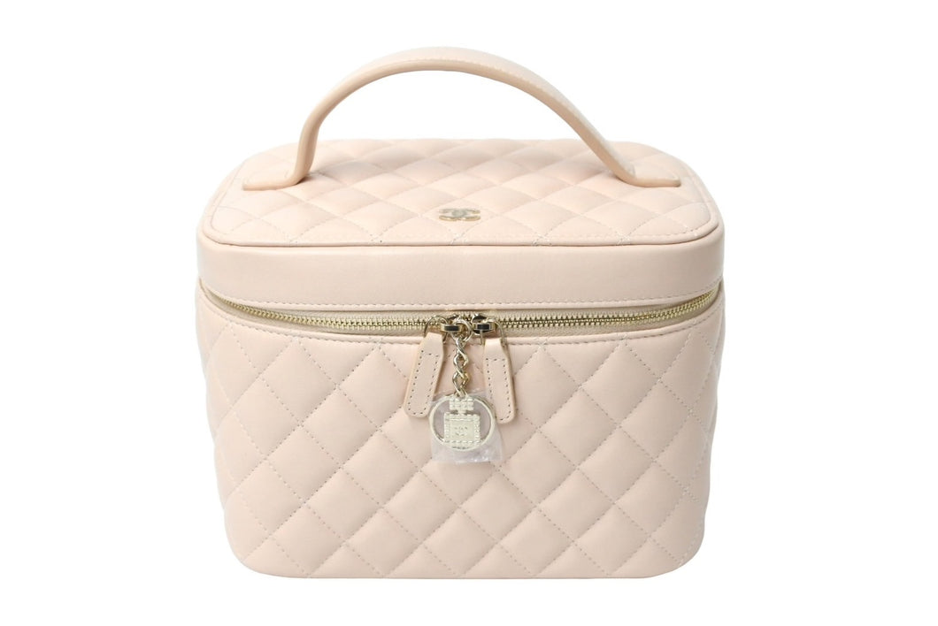 新品同様 CHANEL シャネル ココマーク バニティバッグ ハンドバッグ キルティング 31番台 レザー ベージュ ゴールド金具 中古 66804