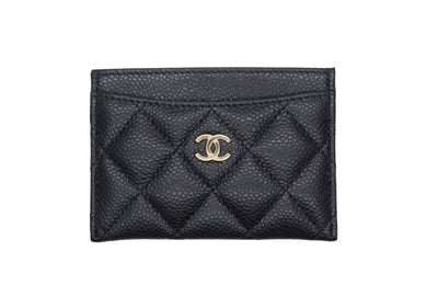 新品同様 CHANEL シャネル カードケース ココマーク キャビアスキン シリアルランダム ブラック ゴールド金具 中古 66809