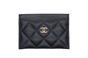 新品同様 CHANEL シャネル カードケース ココマーク キャビアスキン シリアルランダム ブラック ゴールド金具 中古 66809
