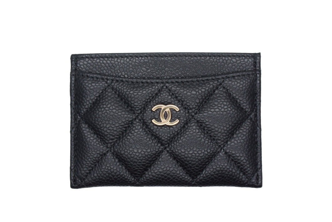 新品同様 CHANEL シャネル カードケース ココマーク キャビアスキン シリアルランダム ブラック ゴールド金具 中古 66809