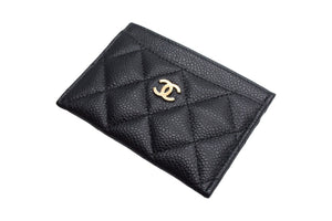 新品同様 CHANEL シャネル カードケース ココマーク キャビアスキン シリアルランダム ブラック ゴールド金具 中古 66809