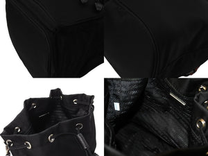 PRADA プラダ 巾着ショルダーバッグ スタッズ 1BH038 イタリア製 ナイロン レザー ブラック レッド シルバー 美品 中古 66815