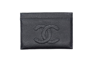 極美品 CHANEL シャネル ココマーク ロゴ カードケース 5番台 キャビアスキン ブラック 中古 66819