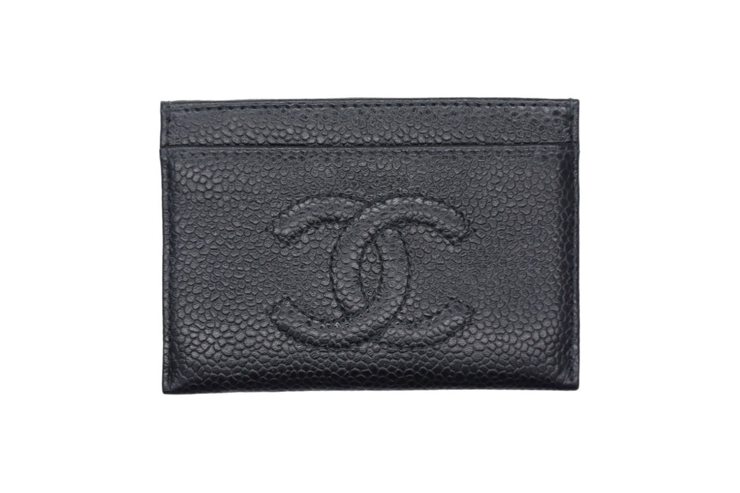 極美品 CHANEL シャネル ココマーク ロゴ カードケース 5番台 キャビアスキン ブラック 中古 66819