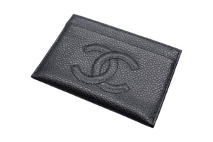 極美品 CHANEL シャネル ココマーク ロゴ カードケース 5番台 キャビアスキン ブラック 中古 66819