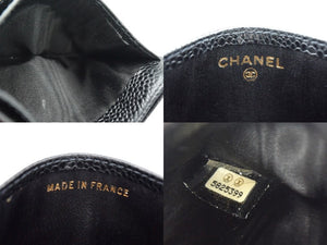 極美品 CHANEL シャネル ココマーク ロゴ カードケース 5番台 キャビアスキン ブラック 中古 66819