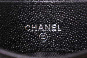 極美品 CHANEL シャネル カードケース 22番台 ココマーク キャビアスキン ブラック 名刺入れ パスケース イタリア製 中古 66822