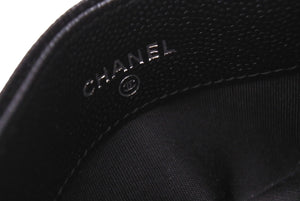 極美品 CHANEL シャネル カードケース 22番台 ココマーク キャビアスキン ブラック 名刺入れ パスケース イタリア製 中古 66822