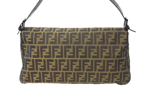 FENDI フェンディ マンマバケット 40cm ワンショルダーバッグ ブラウン ブラック キャンバス ガンメタル金具 美品 中古 66823 